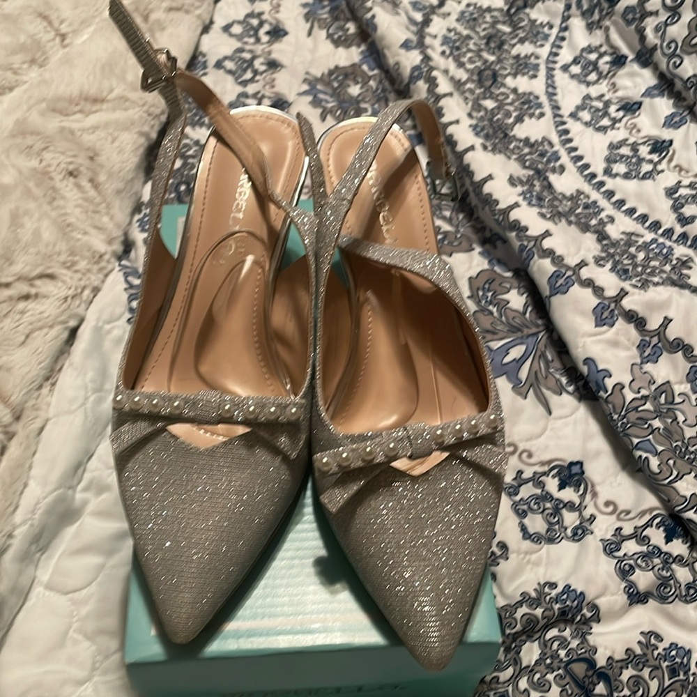 Silver bow pearl detail shoes